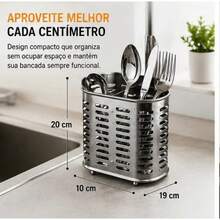 Escorredor Porta Talheres Aço Inox 2 Divisórias Para Cozinha - Prata - Visão 3