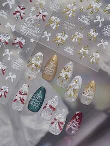 1 Crystal Diamond Gold Nail Luxury Sticker, Winter Fresh Sparkling Nail Charm Sticker, Christmas Tree Ornament Sticker, Nail Art Stickers - Gold - View 1