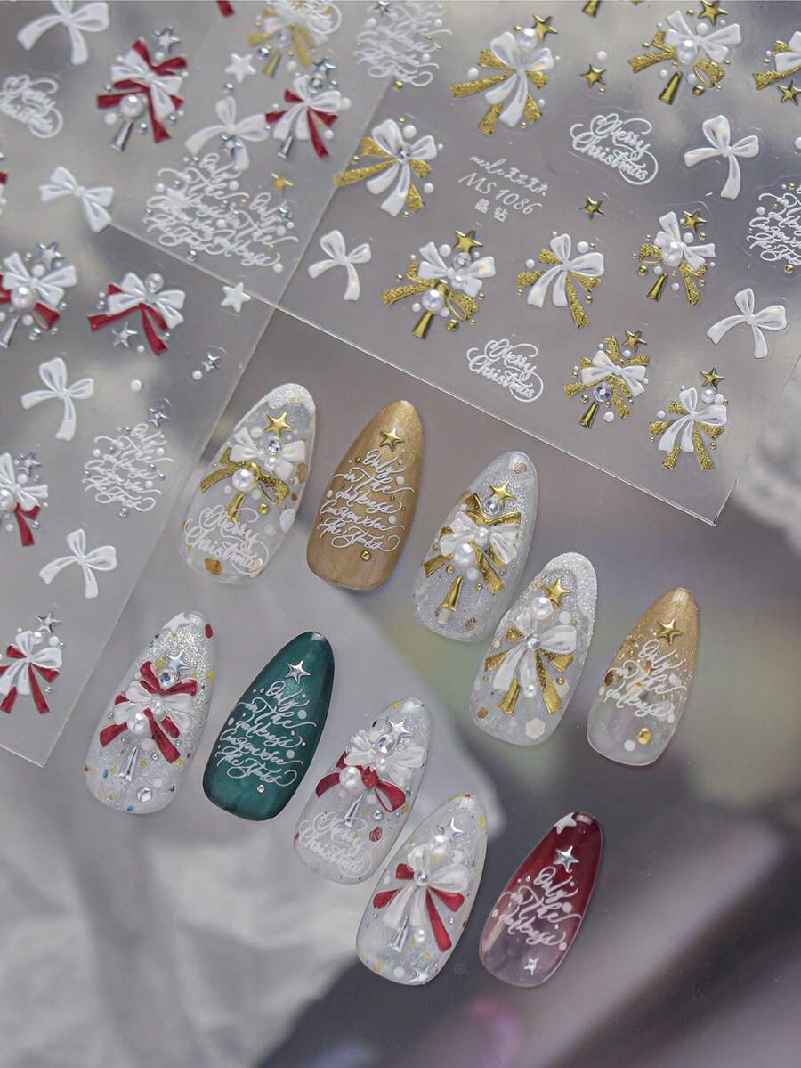 1 Crystal Diamond Gold Nail Luxury Sticker, Winter Fresh Sparkling Nail Charm Sticker, Christmas Tree Ornament Sticker, Nail Art Stickers - Gold - View 1
