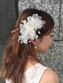 1 Organza Bridal Hair Clip Romantic Headpiece - White - View 4