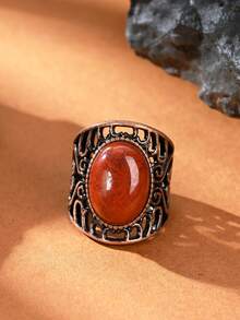 1pc Natural Crystal Natural Stone Egg-Shaped Polished Antique Style Open Ring Suitable For Women And Men - Multicolor - View 17