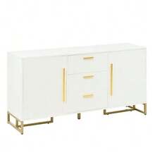 Elegant White Buffet With  Pattern, 2 Doors And 3 Drawers For Dining Room, Kitchen And Living Room (White) - White - View 8