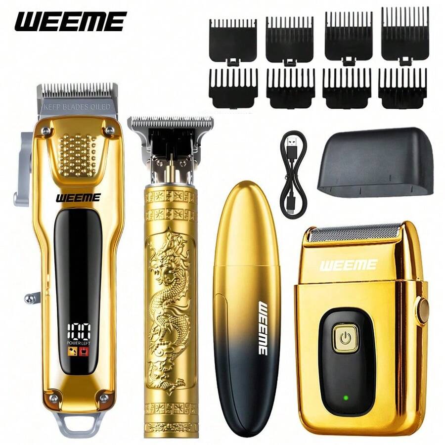 WEEME 4-In-1 Electric Shaver Set For Men - Rechargeable Cordless Electric Shaver With Trimmer, Digital Display, Precision Trimming For Hair And Beard, Perfect Gift For Birthday, Holiday, Father's Day For Dad Or Boyfriend