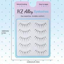 5 Pairs Japanese Anime Tapered Clear Band Invisible Eyelashes Natural Sweet Fresh Soft Lightweight Faux Lashes Dating Travel Portable Pack - Black - View 5
