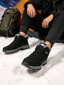 Women's Snow Boots, Thick Sole Hiking Boots, Fluffy Thermal Lining, Minimalist Solid Color, Unisex, Outdoor Cold-Resistant Warm Ankle Boots - Black - View 11
