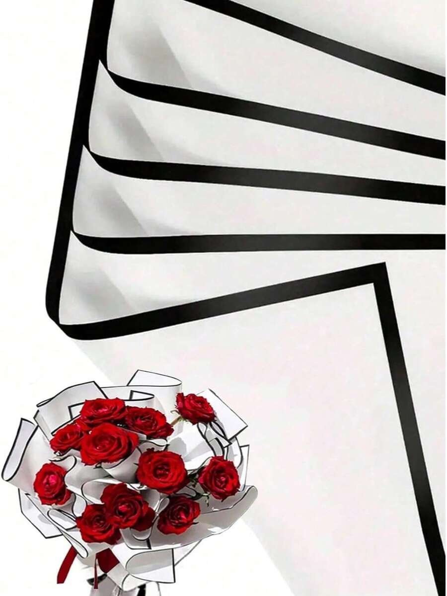 20 Lembar Kertas Pembungkus Bunga Tahan Air Warna Polos dengan Tepi Emas, Perlengkapan Buket Bunga, Kerajinan DIY, Kemasan Hadiah atau Kotak Hadiah, Ukuran 22,8x22,8 Inci, Hadiah, Pembungkus Buket, Natal, Ulang Tahun, Kemasan Pakaian dan Dekorasi Hadiah Ulang Tahun - Hitam dan putih - View 1