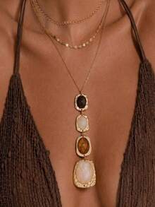 Old Money Style Chinese Ink Wash Brown Hollow Resin Pendant Necklace, Women's Vintage Luxury High-End Sweater Chain Neck Accessory - Multicolor - View 1