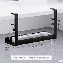Drill-Free Desktop & Under-Desk Cable Management Tray, Home Storage Organizer Box - Perfect For Storing Wires, Power Strip Bracket, Comes With Zip Ties And Mounting Clips. Wall-Mounted Hidden Cable Channel Rack, Adjustable Length Cable Holder, Desktop Storage Rack, Router And Data Cable Bracket, Cable Management Box. Suitable For Home, Office, Desk, Bedroom And Living Room Use. - Black - View 11