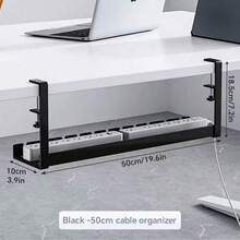 Drill-Free Desktop & Under-Desk Cable Management Tray, Home Storage Organizer Box - Perfect For Storing Wires, Power Strip Bracket, Comes With Zip Ties And Mounting Clips. Wall-Mounted Hidden Cable Channel Rack, Adjustable Length Cable Holder, Desktop Storage Rack, Router And Data Cable Bracket, Cable Management Box. Suitable For Home, Office, Desk, Bedroom And Living Room Use. - Black - View 10