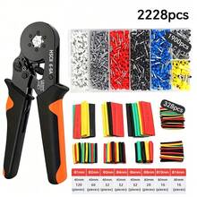 Kit de herramientas para crimpar cables + 2228 accesorios, herramienta manual HSC8 6-4A para crimpar cables, abrazaderas tubulares, terminales de cable, manguitos, kit de conectores, alicates de crimpado tubular, manguitos para extremos de cables. - Negro - Ver 1