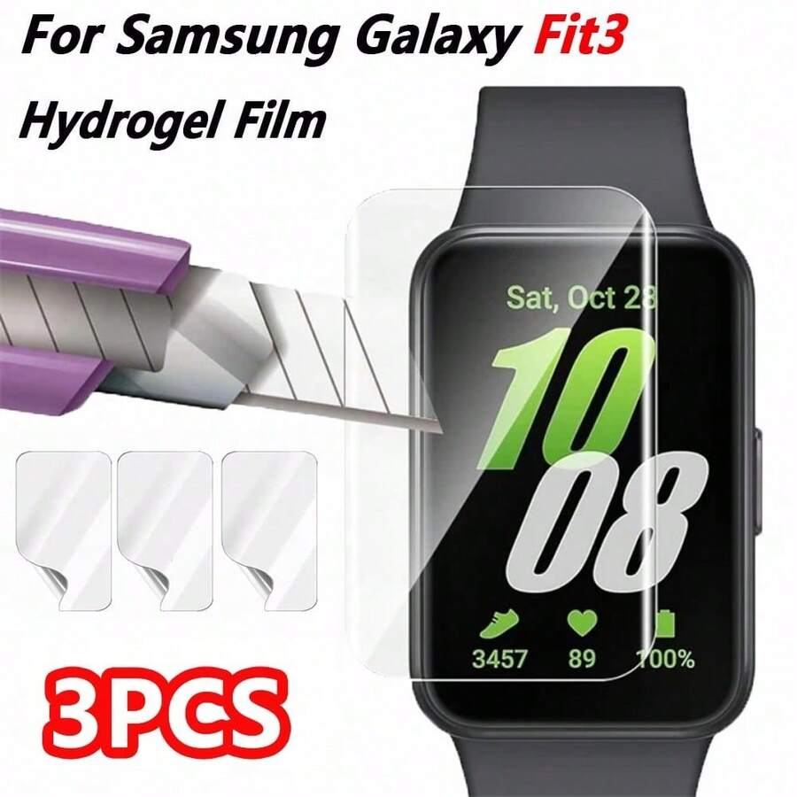 3PCS Compatible With Samsung Galaxy Fit 3 Anti-Scratch Screen Protector Soft Hydrogel Film HD Clear Flexible Skin Shield Full Coverage Durable TPU Film Case Protective Cover Watch Accessories - 3 Pieces Of Hydrogel Film - View 1