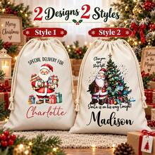 Custom Name Christmas Drawstring Gift Bag,Personalized Santa Present Storage Sack,Festive Holiday Party Decor,Cozy Fireplace Gift Holder,Customized Christmas Eve Treat Bag,Customizable Family Surprise Bag,Winter Home Celebration Keepsake Gift Bag - Style a - View 3
