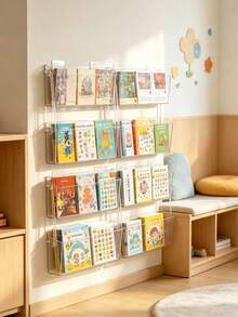 1pc Transparent Acrylic Wall-Mounted Children's Bookshelf, Wall-Mounted Card Storage Rack, Suitable For Baby Room And Home Book Storage - Multicolor - View 5