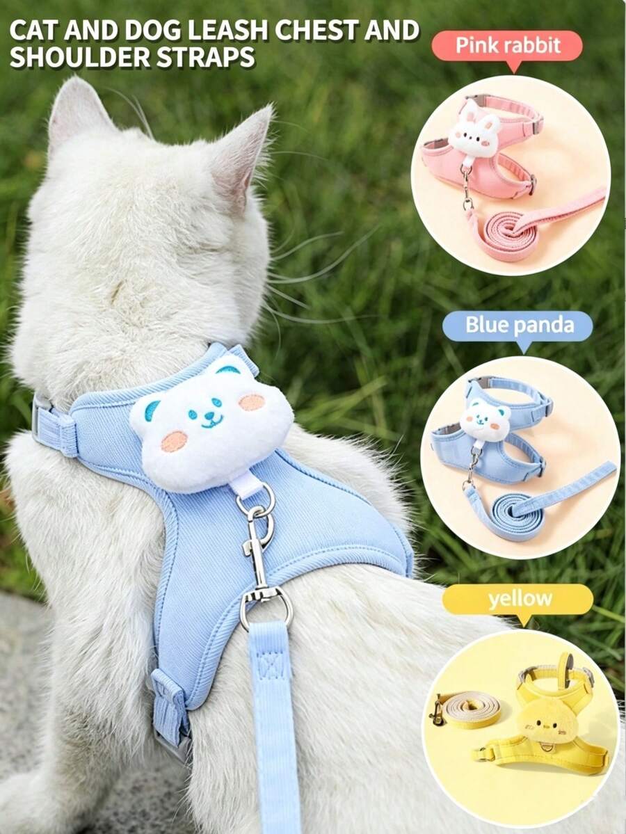 Pet Cat And Dog Harness, Seat Belt, And Leash Set, Leash Rope For Kittens And Puppies, Outdoor Cat And Dog Traction Rope, Comfortable And Breathable, One D-Ring Accessory - Multicolor - View 1