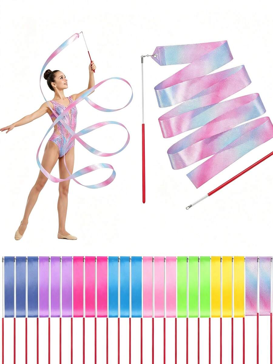 1/2/5 Pcs Rhythmic Gymnastics Ribbons/Streamers (2m/4m/6m) – Glittery Dance Ribbons With Swivel Wands; Colorful Ribbons For Kids And Adults, Suitable For Talent Shows, Artistic Dance, Outdoor Parties, And Games - Multicolor - View 1