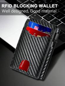 Men Carbon Fiber RFID Wallet Slim Bifold Minimalist Credit Card Holder Magnetic Anti Theft Pop Up Metal Card Case Front Pocket Purse Bag Gift For Men - Multicolor - View 2