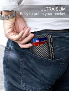 Men Carbon Fiber RFID Wallet Slim Bifold Minimalist Credit Card Holder Magnetic Anti Theft Pop Up Metal Card Case Front Pocket Purse Bag Gift For Men - Multicolor - View 8