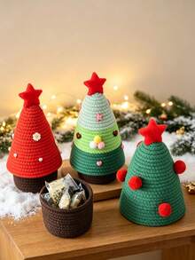 1pc Christmas Lidded Desktop Cotton Woven Storage Basket, Squishy Soft Fabric Decor Bin For Keys Remote Control, Entryway Table Cosmetic Organizer, Festive Winter Style, Multi-Scene Use For Home Decoration - Multicolor - View 6