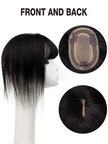 8*12 Inch Women's Straight Natural Black Hair Extension Clip-In - Basic Hair Piece, Suitable For All Brown Real Hair Bangs, Can Modify Face Shape - Natural Black - View 7