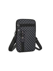 Vintage Floral Multifunctional Waist Bag For Men's Outdoor Cycling, Portable Mobile Phone Bag, Multi-Layer Zipper Storage, Lightweight Crossbody Bag - Black - View 2