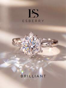 ESBERRY 1pc Moissanite Ring Classic Style 2CT 6-Prong Single Diamond Ring, Suitable For Women's Wedding And Engagement Wear - Silver - View 2
