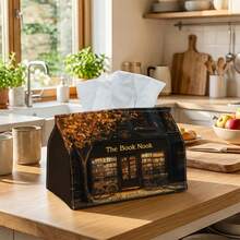 1pc Bookstore Cabin Pattern Tissue Box, Multi-Functional Sturdy Storage Box, Perfect For Living Room, Bedroom Or Kitchen Home Decor, Can Effectively Hide And Store Tissues And Napkins - A - View 4
