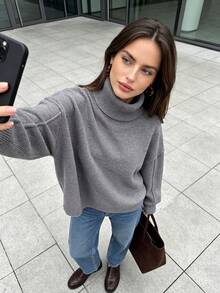 Roviva Women's Autumn Elegant Casual Commute High Neck Solid Color Sweater Top, Suitable For Party, Gathering, Holiday, Birthday Party, Work Commute - Grey - View 6