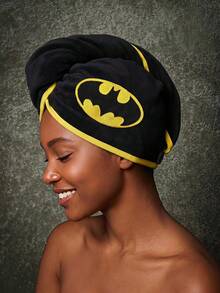 Batman X Joivida Bat Bath Towel Hair Drying Cap Set, Superhero Shower Towel, Soft Absorbent Bath Towel, Quick-Dry Hair Wrap, Bathroom Accessories And Gift Set - Black - View 3