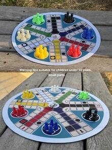 1 Set Round Flying Chess Game, Includes 1 High-Definition Printed Rubber Mat, 24 Plastic Pieces And 2 Dice, Traditional Classic Family Board Game, Suitable For 4-6 Players, Holiday Fun Game - Multicolor - View 4
