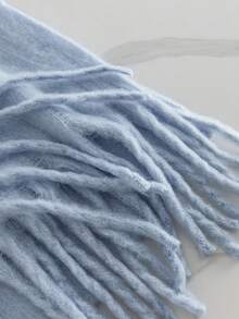1pc Solid Color Scarf, Warm Neck Accessory For Winter, Thick Knitted Wool Tassel Shawl, Suitable To Pair With Dresses,Beach,Holiday - Blue - View 6