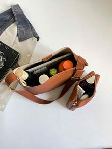 Minimalist Soft Leather Mother-Daughter Tote Bag For Women, Adjustable Shoulder Strap, Shoulder Underarm Bag, Large Capacity, Commuter Versatile Mother-Daughter Bag - A - View 9