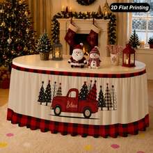 1 Christmas Party Table Skirt, Suitable For Christmas To Send A Buffet Table, Holiday Dessert Table Decoration, Washable Christmas Family Dinner Tablecloth Booth Display Decoration. - 1 - View 6