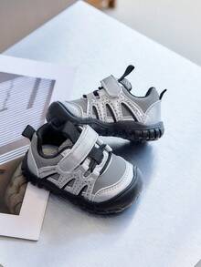 Infant Colorblock Functional Walking Shoes, Closed-Toe Anti-Kick Breathable Mesh Soft Sole Non-Slip Baby Hook And Loop Sports Shoes - Grey - View 6