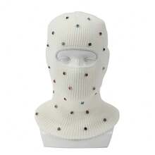 1pc Women's Y2K Rhinestone Balaclava Hat, Unisex One-Hole Knitted Head Cover, Fashionable Face Mask Cap, Suitable For Daily Streetwear And Party - Single-hole Head Cover - View 16