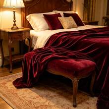 1pc Luxury Burgundy Velvet Tablecloth, Elegant Draping Fluid Table Cover, Suitable For Wedding, Christmas, Banquet And Home Dining Table Decor - Jujube Red - View 5