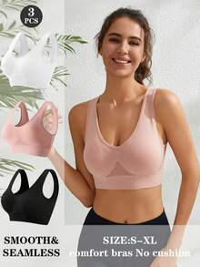 3件組女款多色無縫舒適無鋼圈透氣內衣套裝 - 彩色 - 查看 1