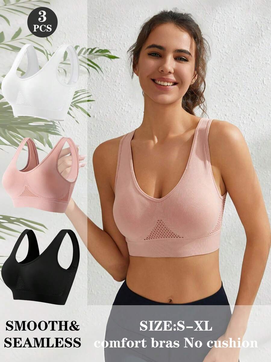 3件組女款多色無縫舒適無鋼圈透氣內衣套裝 - 彩色 - 查看 1