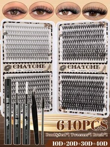 CMAYOME 572/592/640pcs Natural False Eyelashes Can Create A Fluffy And Natural Eye Makeup Effect.DIY Large Capacity Eyelash Clusters,Made Of Soft Material.Single Cluster False Eyelash Set,With Adhesive And Sealing Tools,Suitable For Halloween And Christmas. - Multicolor - View 3
