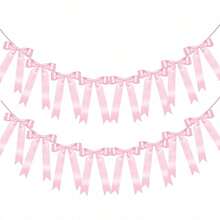 Pink Bow Floral Garland Decor, Pre-Strung Ribbon Hanging Ornament, Suitable For Birthday Party, Baby Shower, Wedding Party And Other Bow-Themed Events - Multicolor - View 13
