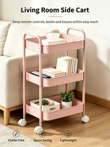 1 Pack 3-4Tier Heavy-Duty Metal Rolling Utility Cart, Modern Solid Color Freestanding Mobile Storage Organizer Trolley With Raised Edge For Kitchen Bathroom Living Room Office, Christmas Thanksgiving Home Organization Gift - Multicolor - View 9