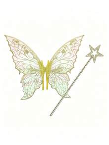 Fairy Costume Set, Butterfly Wing Flowing Dress With Star Wand Prop, Halloween Role Play Party Outfit, Transparent Mesh Butterfly Wings - Multicolor - View 22