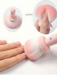 1Pc Cute Mushroom Nail Dust Brush, Soft Large Loose Powder Setting Makeup Brush, Portable Blush Highlighter Powder Brush For Manicure Face Makeup - Multicolor - View 2
