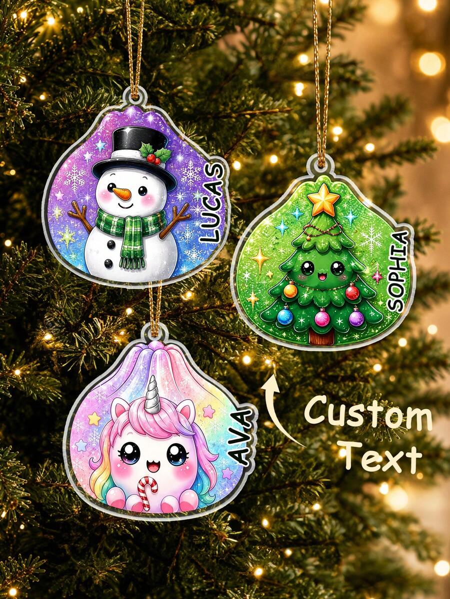 1pc Personalized Dumpling Family Christmas Ornament, Custom Name Acrylic Dumpling Ornament, Cute Character Dumpling Keepsake,Santa Gingerbread Bear Reindeer Unicorn Christmas Tree Design,Xmas Tree Decor,Christmas Gift - Multicolor - View 1