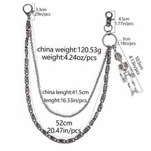 European And American Fashion Gun Black Double-Layer Personalized Chain Skeleton Pendant Punk Hip-Hop Metal Pants Chain - Silver - View 4