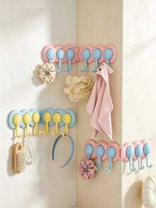 1PC/6PCS Connected Wall Hooks, Cute Multi-Purpose Hook Organizer, Decorative Hanging Rack For Towel, Hair Accessories, Keys, Small Items, Suitable For Washroom, Bedroom, Entrance, Stylish Household Storage Accessory For Daily Organization - Multicolor - View 3