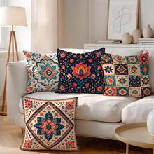 4pcs Bohemian Floral Mandala Print Pillow Covers, Single-Sided Printed Cushion Covers/Pillowcases, Multi-Scene Atmosphere Decorative Pillow Covers Suitable For Living Room Sofa Bedroom, Pillow Insert Not Included - Multicolor - View 6