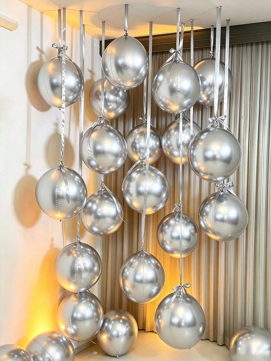 10pcs/Set 10-Inch Silver 4D Round Foil Balloons, Suitable For Birthday Parties And Celebrations, Birthday Party Decorations, Party Decorations, Graduation Parties, Wedding Decorations, Hanging Balloons, Scene Decor, Theme Balloons - Silver - View 1