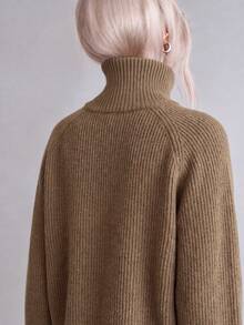 Women's Ribbed Knit Collar Cardigan Jacket, Full Zip, Long Sleeve, Short Length, Warm - Coffee Brown - View 2