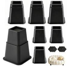 4er-Set Verstellbare Bett-/Möbelerhöhungen 3/5/8 Zoll – 1300lbs Robuste Stapelbare Lifte Für Die Aufbewahrung Unter Dem Bett, Wohnheime, Tische & Sofas in Schwarz, Ideal Für Die Freigabe Von Saugrobotern, Die Raumerweiterung & Die Stabile Erhöhung. - 4 Stück - Übersicht 1