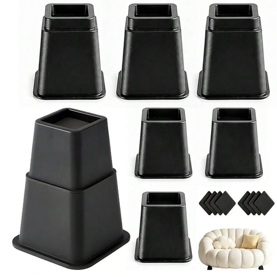 4er-Set Verstellbare Bett-/Möbelerhöhungen 3/5/8 Zoll – 1300lbs Robuste Stapelbare Lifte Für Die Aufbewahrung Unter Dem Bett, Wohnheime, Tische & Sofas in Schwarz, Ideal Für Die Freigabe Von Saugrobotern, Die Raumerweiterung & Die Stabile Erhöhung. - 4 Stück - Übersicht 1